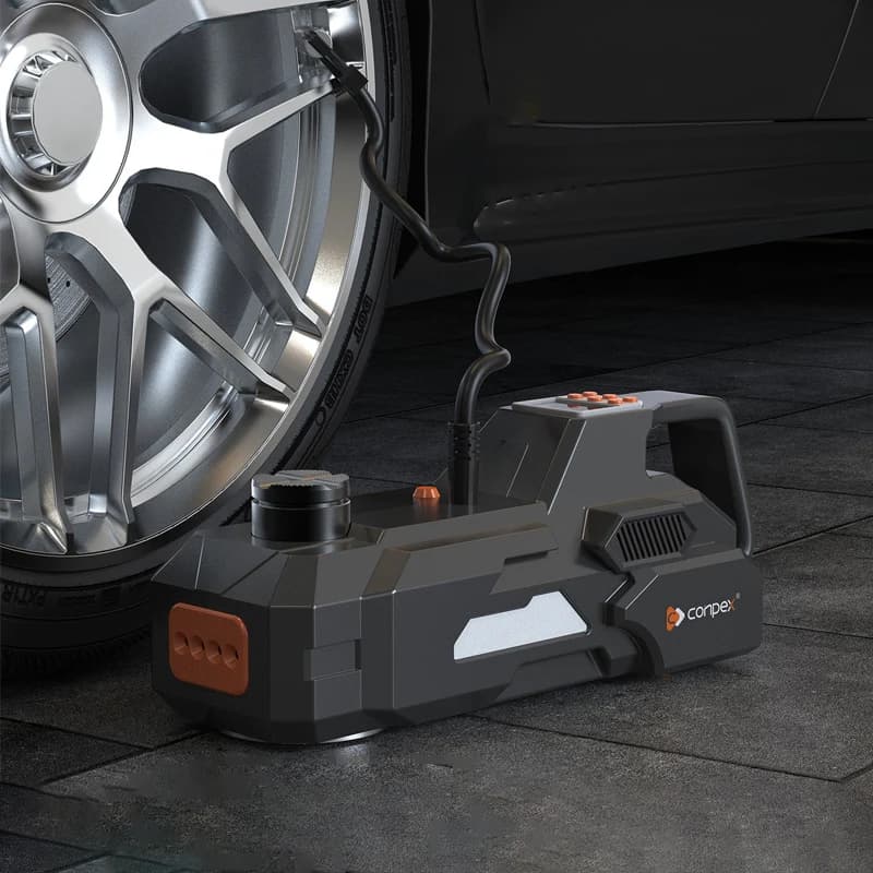Conpex Strumenti di riparazione per martinetto per auto elettrica multifunzionale da 5 tonnellate Gonfiatore per pneumatici Pompa per pneumatici Kit martinetto per auto da pavimento idraulico elettrico