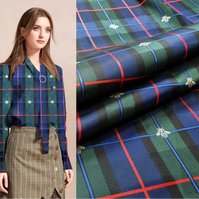 Jacquard Yarn-dyed Fabric Plaid Bee Pattern Dress Suit Shirting Fabrics Brand Fashion Design Diy Sewing Wholesale Cloth by Meter
