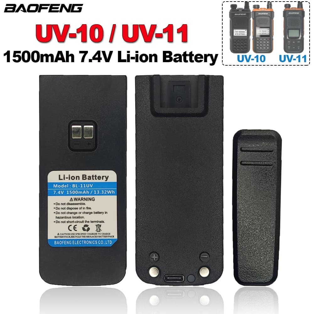 BAOFENG UV-11 Walkie Talkie Batteria agli ioni di litio Originale 1500mAh Supporto di ricarica di tipo C Adatto per parti di radio bidirezionali BF-UV11 UV-10