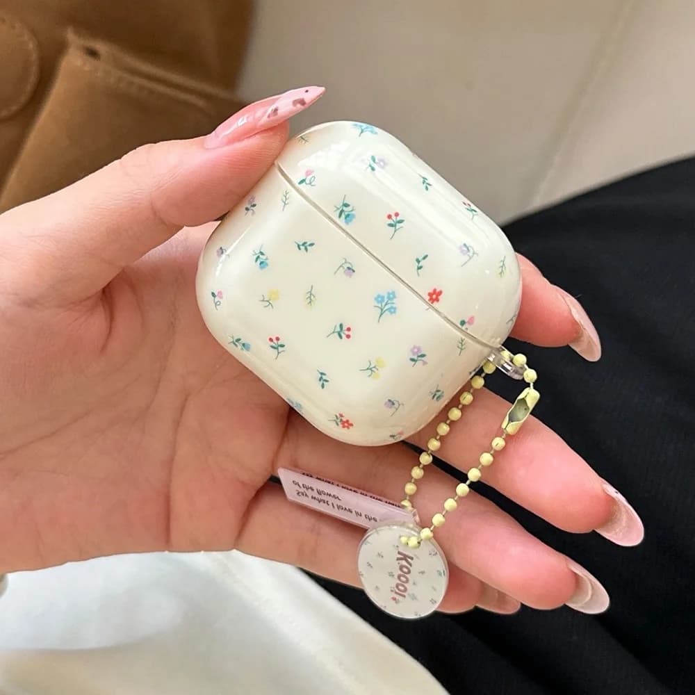 Cartoon Cute Color Flower Glossy Silicone Earphone Case for AirPods Pro 2 With Pendant for AirPods 4 3 2 1 Soft Cover Key ring