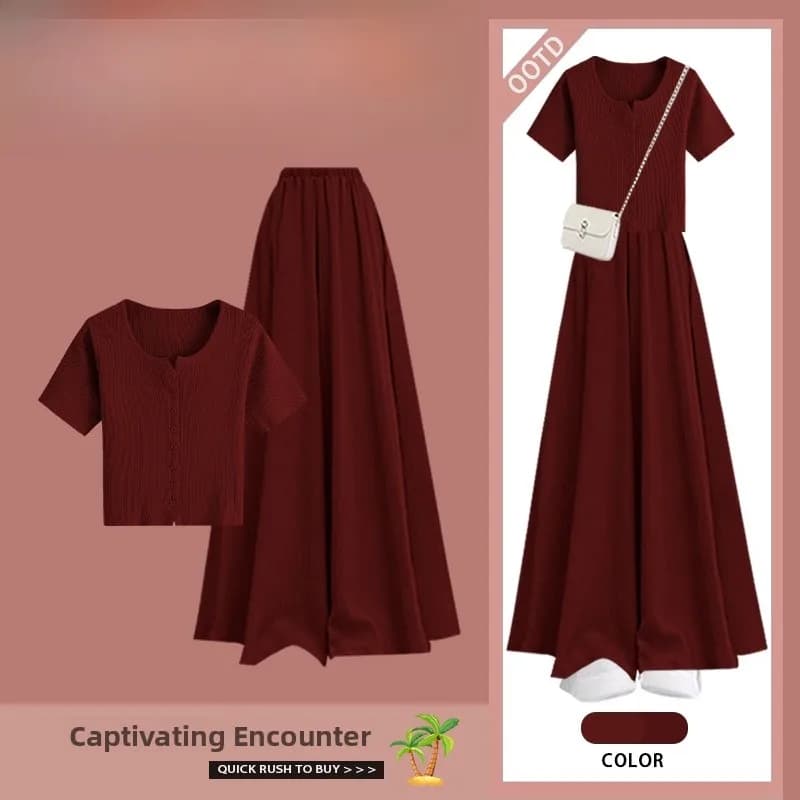Korean Style Short Sleeve T-Shirt And Slimming Skirt Set Women's Fashion Casual Wear Age Reducing High End Feeling
