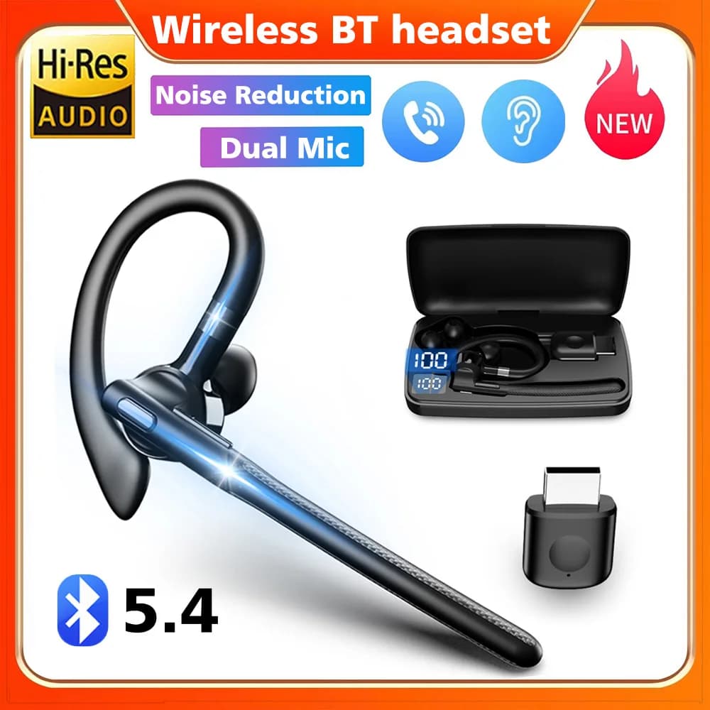 Bluetooth 5.4 Bluetooth wireless earphones single ear headphones over-ear sports headphones with speakerphones with double microphone noise cancellation