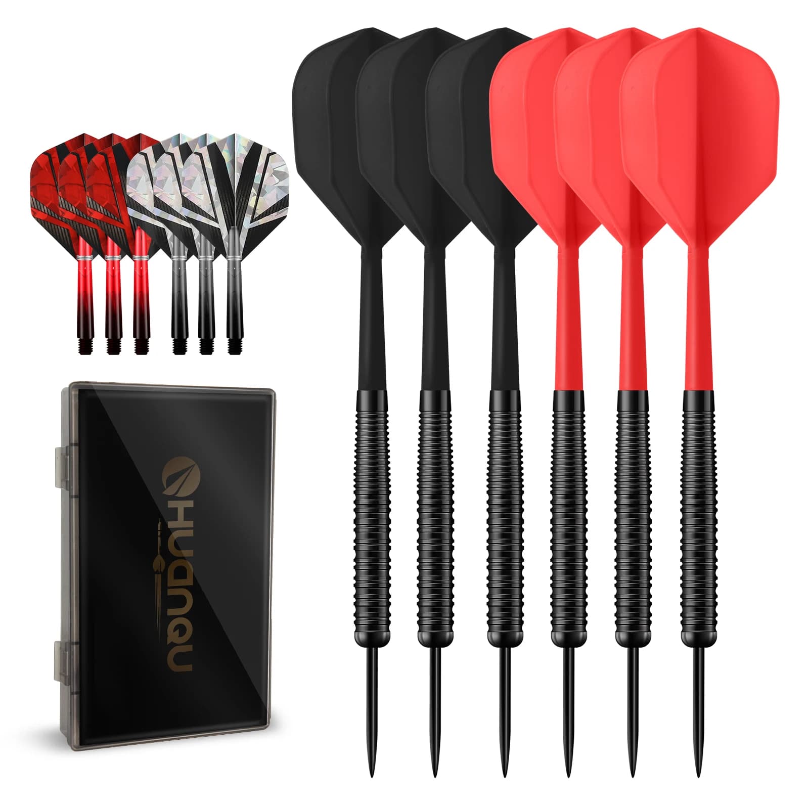 HUANQU 6Pcs Iron Steel Tip Darts Set 2BA Shafts Standard Flights Two Styles Dart Board Game Training Accessories