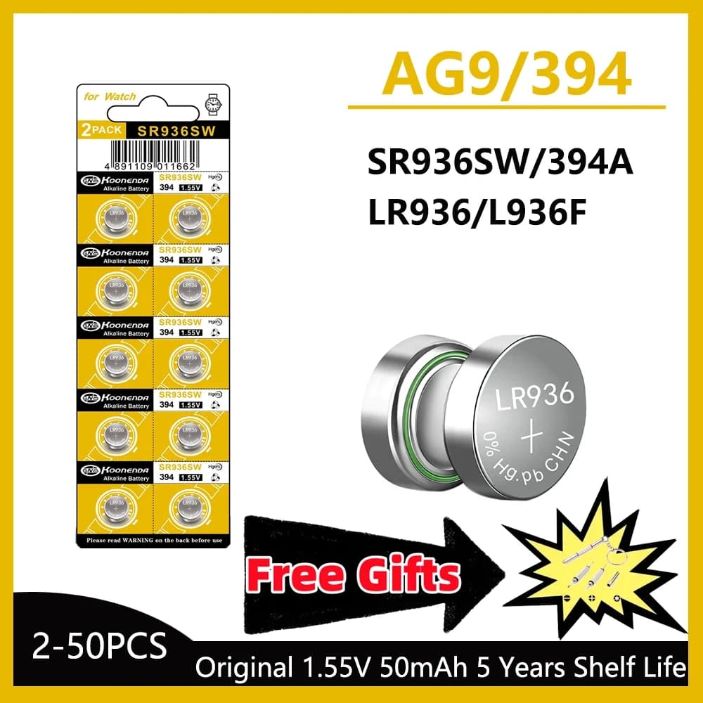 AG9 SR936SW/394 Batterie Batteria a bottone alcalina da 1,55 V Ideale per apparecchi acustici Orologi calcolatrici Termometro Giocattoli ecc