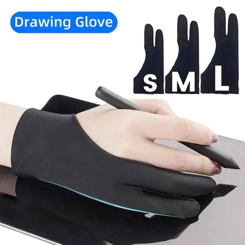 Guanto da disegno anti-touch a due dita per iPad, tablet grafici, schizzi, artisti, protezione dalle sbavature, guanto da pittura, taglia S/M/L