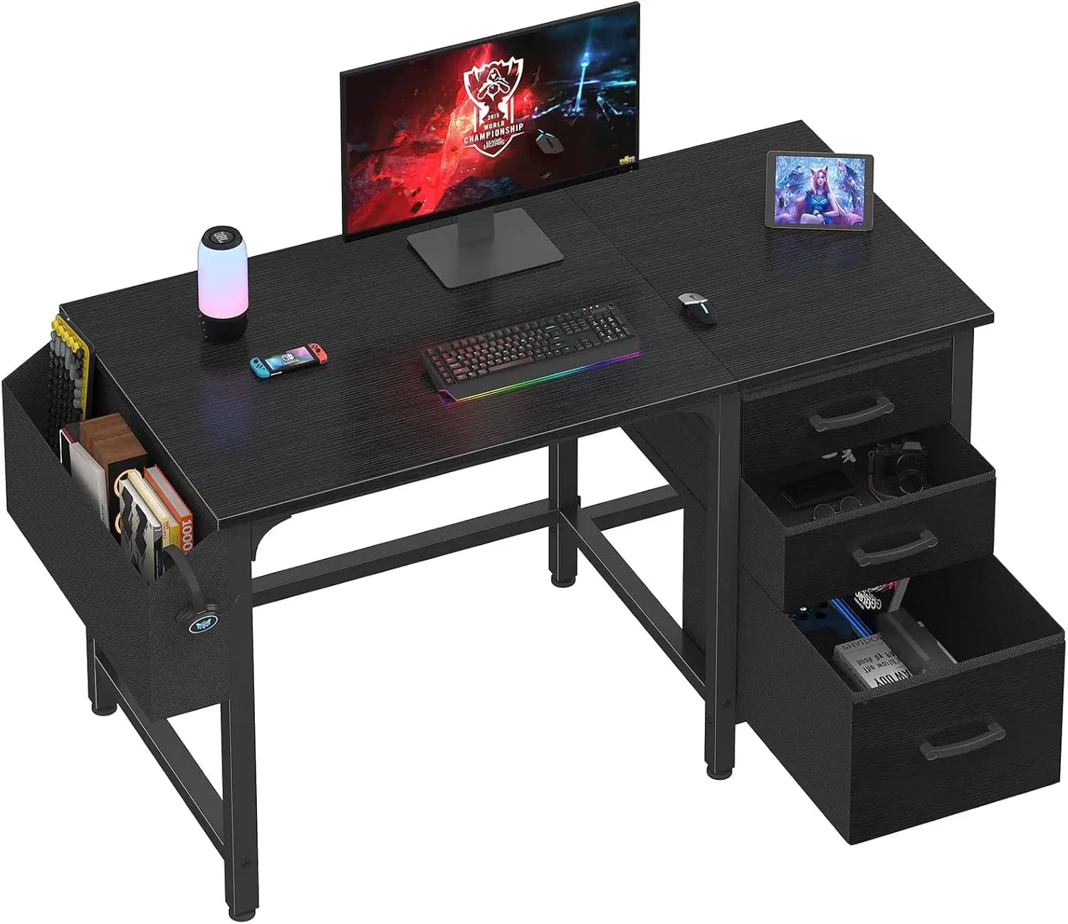 Scrivania Reversibile da 47 Pollici con Cassetti Portadocumenti per Piccoli Spazi, Tavolo da Studio e Gaming