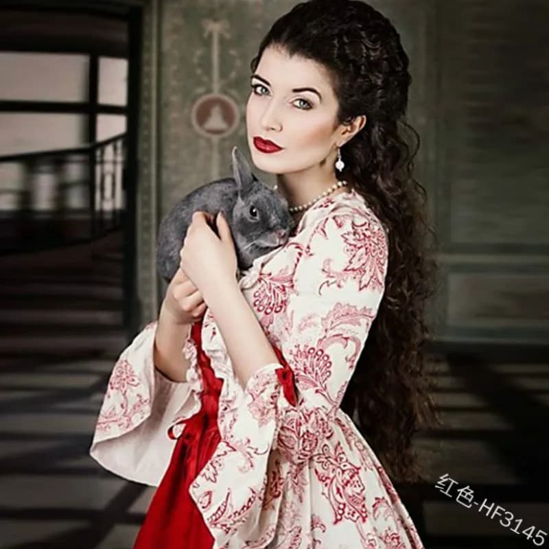 Abito da donna medievale Cosplay Maria Antonietta Abito medievale con maniche svasate Abito formale da festa vittoriano Abito floreale gotico rinascimentale