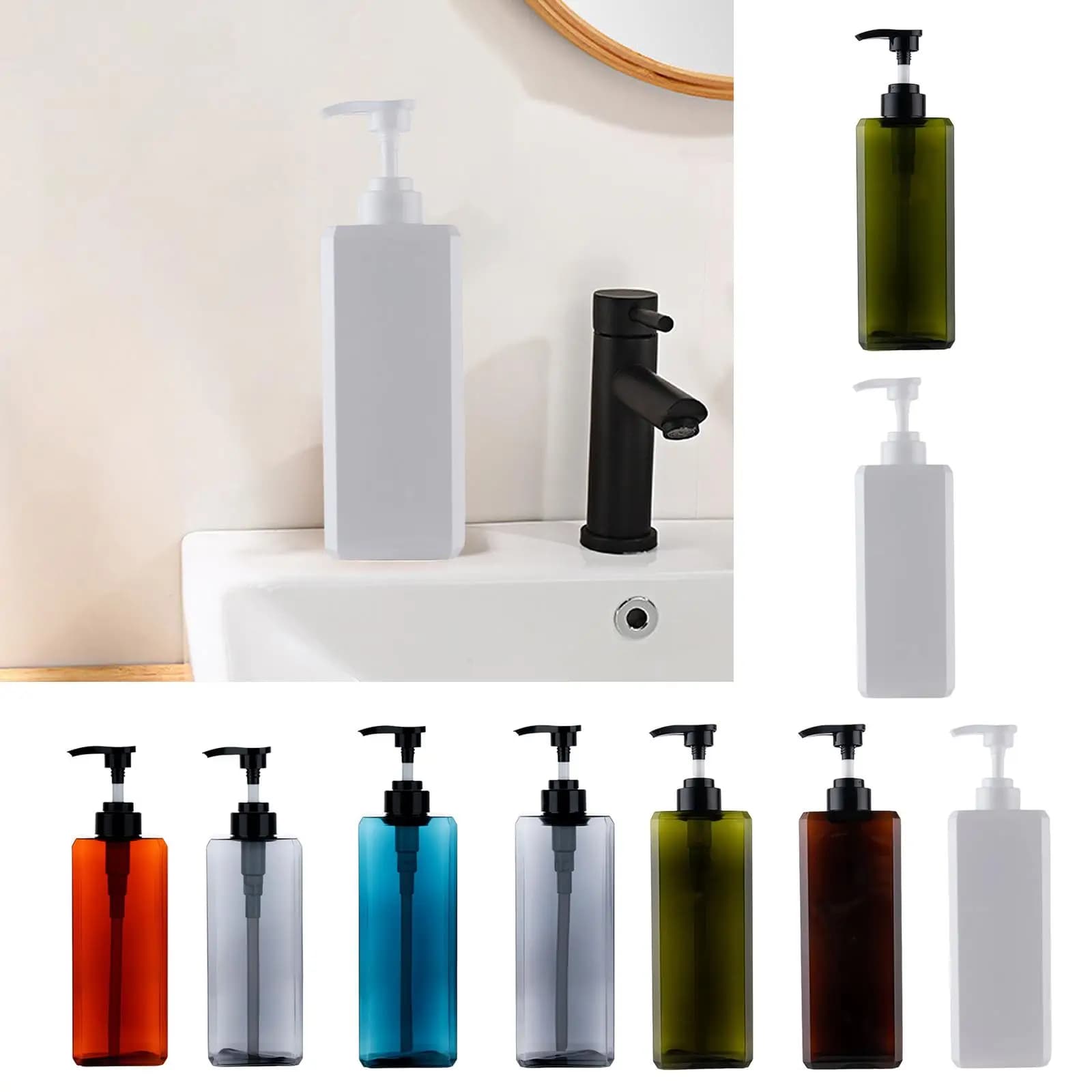 Dispenser di Sapone Liquido in Ceramica Ricaricabile, Set con Pompa Manuale per Accessori da Bagno, Doccia e Hotel