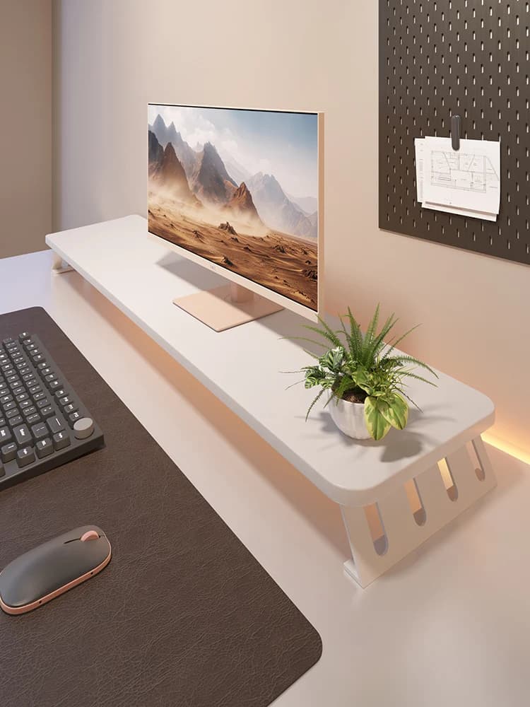 Supporto per Monitor da Scrivania, Organizzatore da Ufficio, Base Elevatrice, Supporto per Schermo, Design Moderno e Semplice in Legno