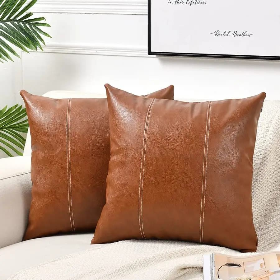 Set of 2 Homi Brown cushion covers 26x26, Euro pillow covers, large decorative cushion covers for sofa, bed, bedroom, living room, cognac B