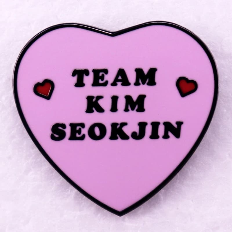 Team Kim Seokjin Enamel Pin Pink Heart Brooch Fans Gift Jewelry Accessorize Your Jacket Bag