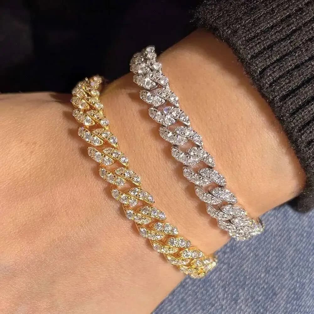 Luxury Hip Hop Jewelry New Design Cuban Link 7mm Width S925 Sterling Silver Bright Vvs Moissanite Cuban Bracelet.