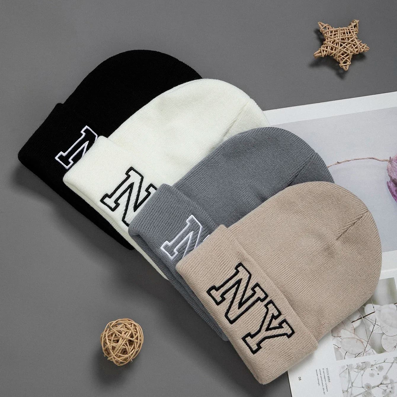Cappello lavorato a maglia ricamato unisex 1 pezzo Lettere NY Cappello invernale caldo di lana Cappello tutto abbinato alla moda