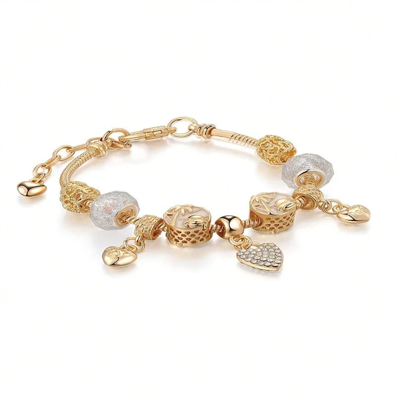 Diy beaded cross-border hot-selling crystal alloy heart sticky diamond coconut tree dripping oil copper chain bracelet