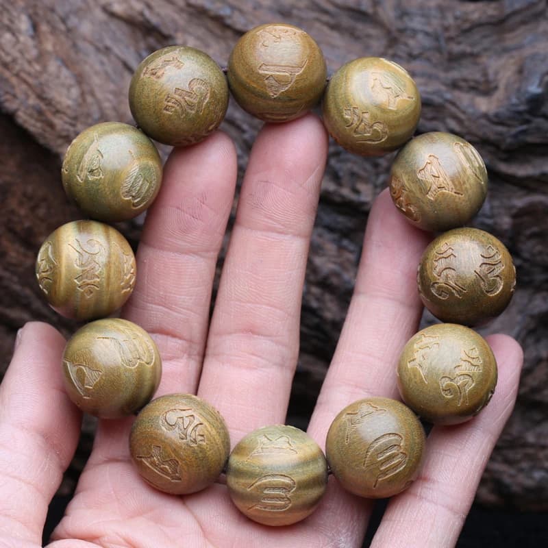 Bracciale buddista tibetano Mantra tibetano a sei caratteri in legno di sandalo naturale Unisex Yoga Zen