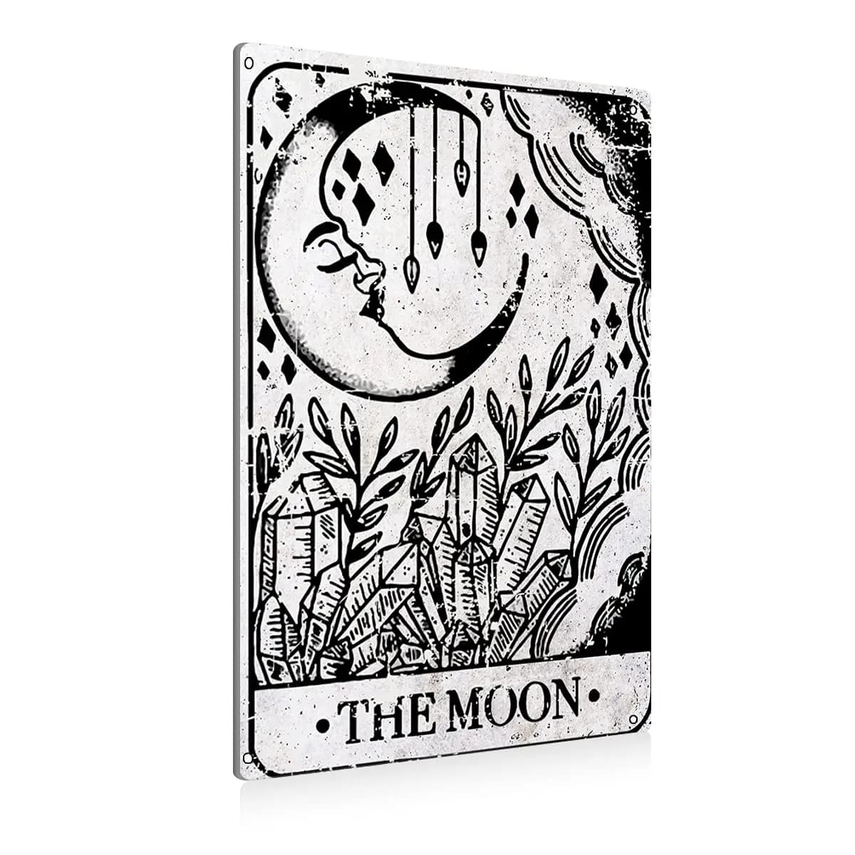 Carte dei tarocchi The Moon Targa in metallo Decorazione da parete Targa nera per la casa Soggiorno Camera da letto Decorazioni Regali