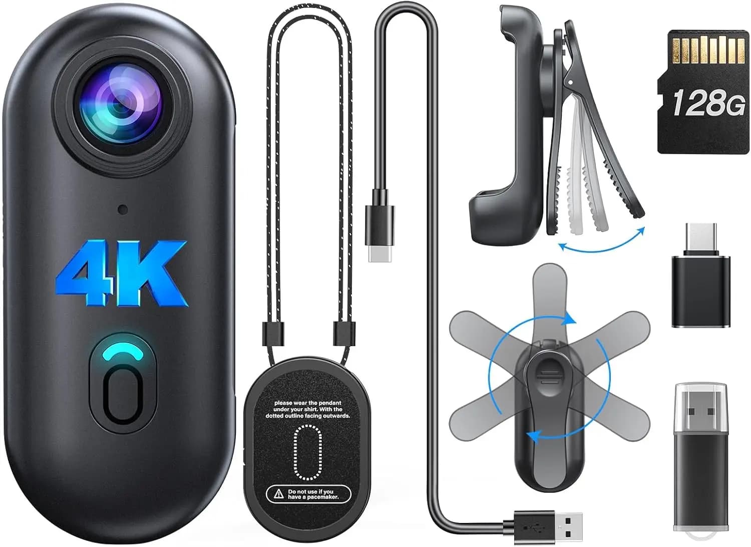 BOBLOV W1 Body Camera 1080P HD 64GB with loop recording, clock/date stamp, 2 clips and back clip for security, law enforcement