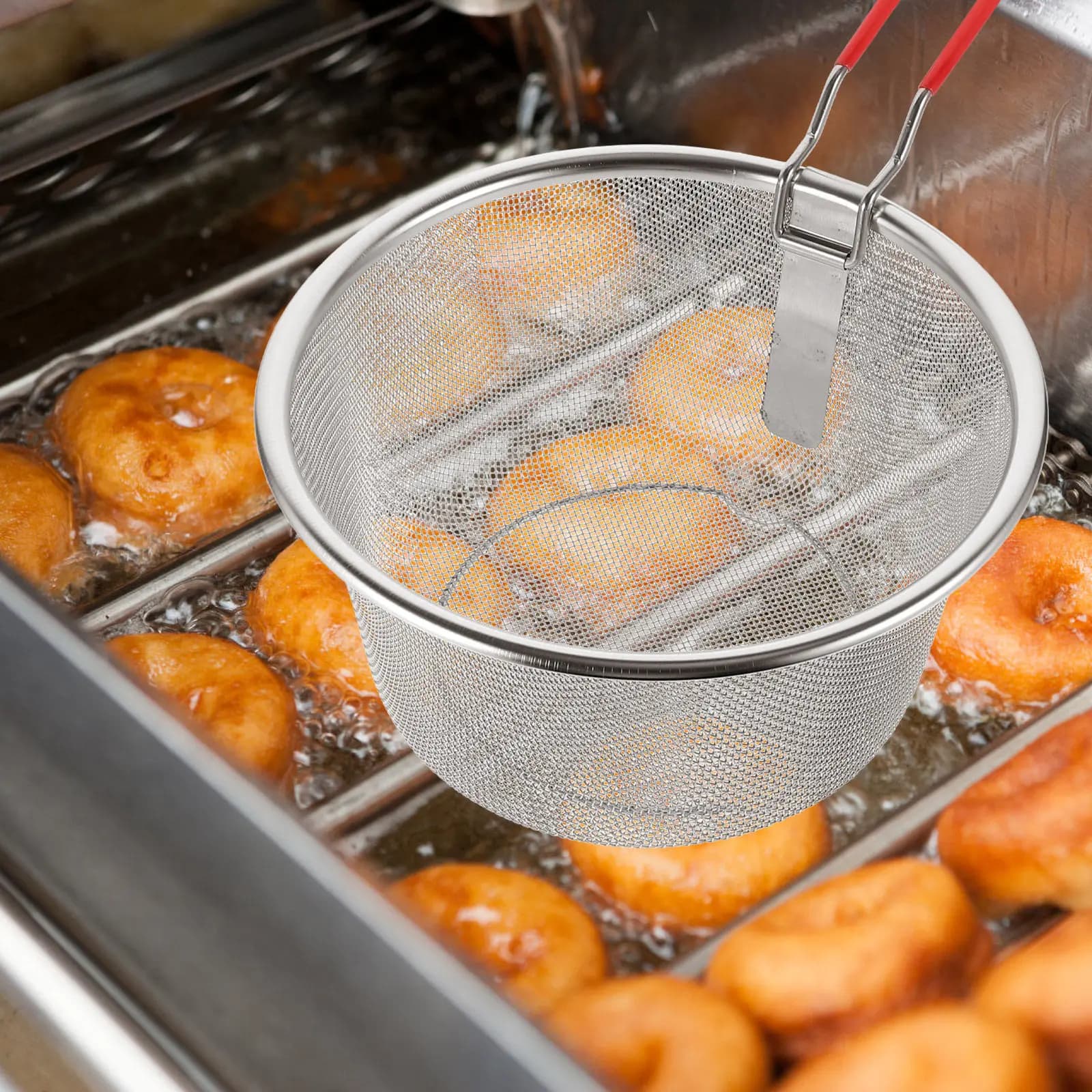 Cestello per Frittura in Acciaio Inox Premium con Manico Ergonomico Pieghevole per Friggitrice ad Aria e Friggitrice Tradizionale, per Patatine Fritte