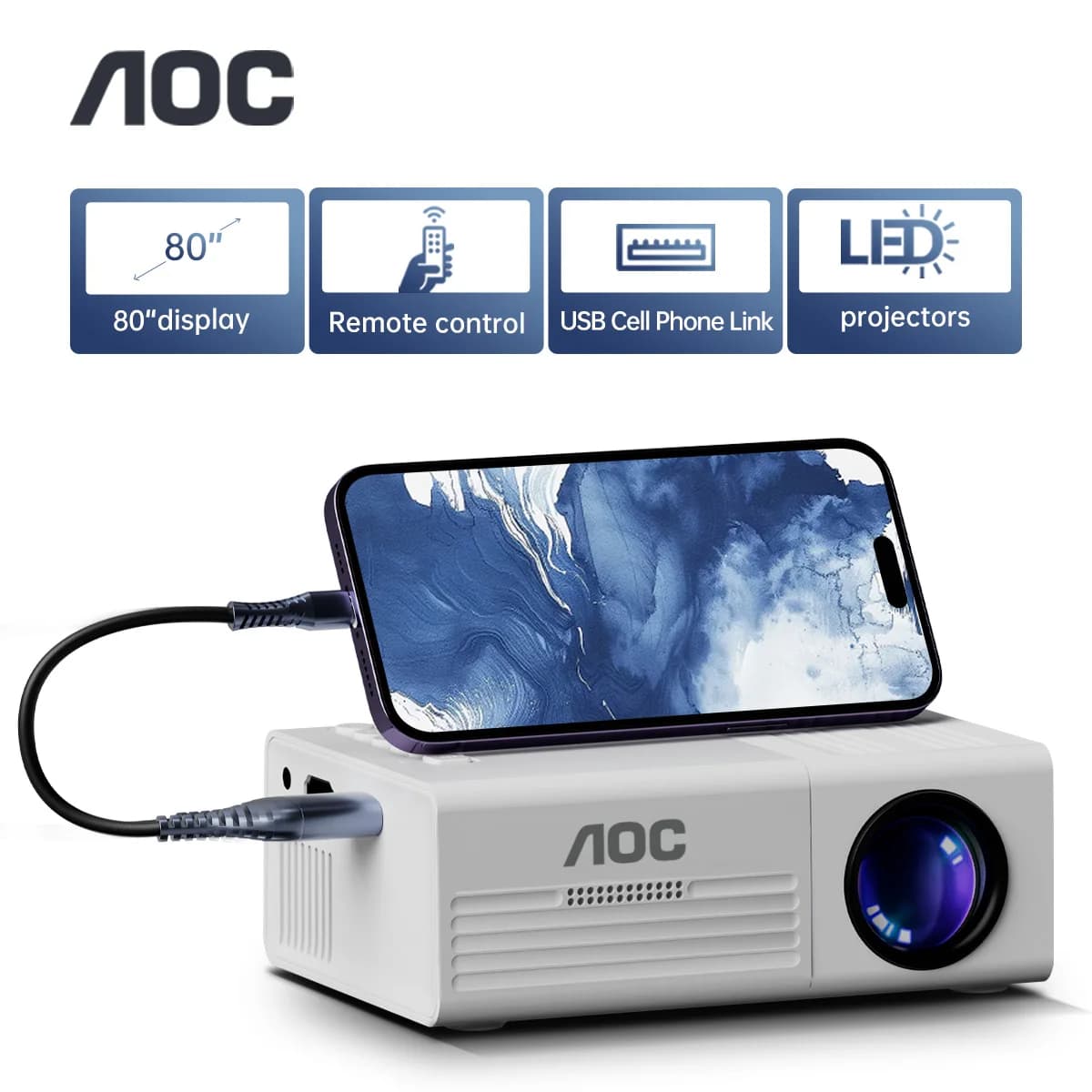 AOC Proiettore Intelligente TFT LCD 1080P 1920*1080P Wifi Bluetooth Mini Proiettori Home Cinema Teatro Esterno Mini Proiettor Portatile