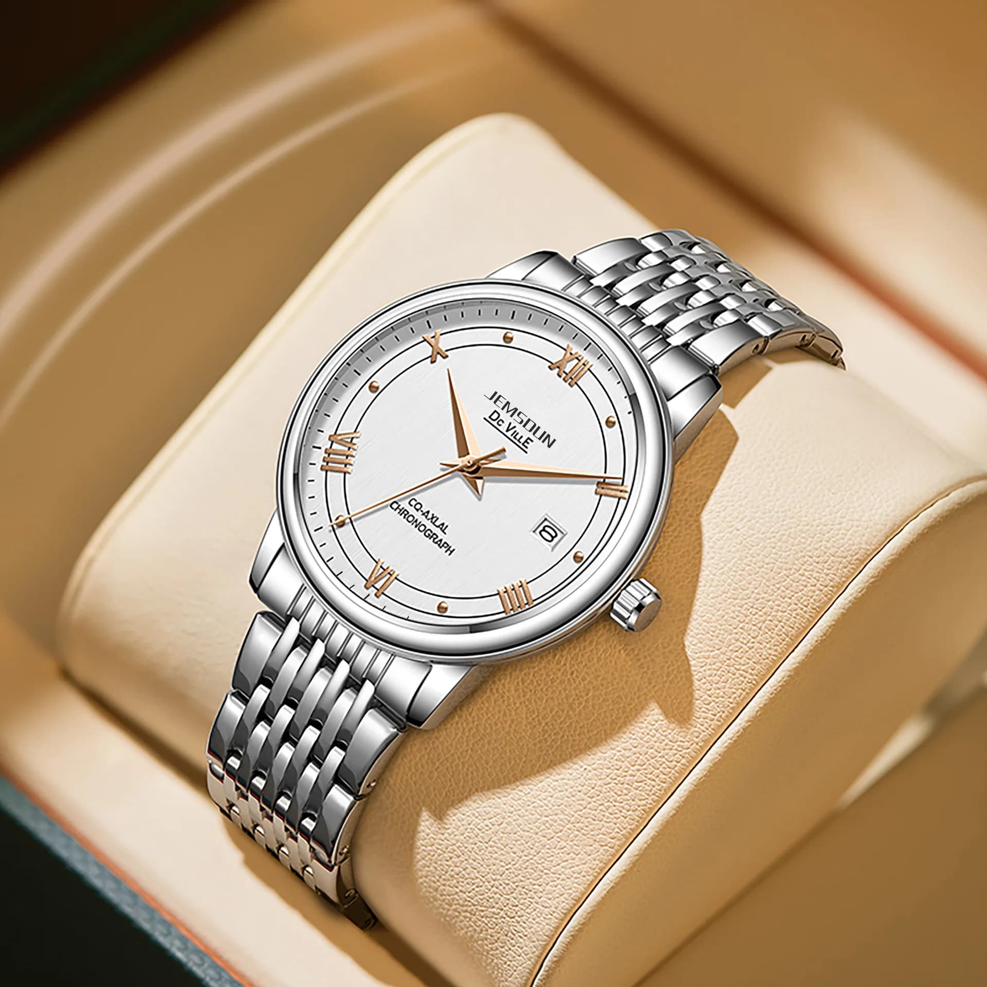 Orologio Meccanico Automatico di Lusso da Uomo, Cinturino in Acciaio Inossidabile, Quadrante con Numeri Romani, Display Data