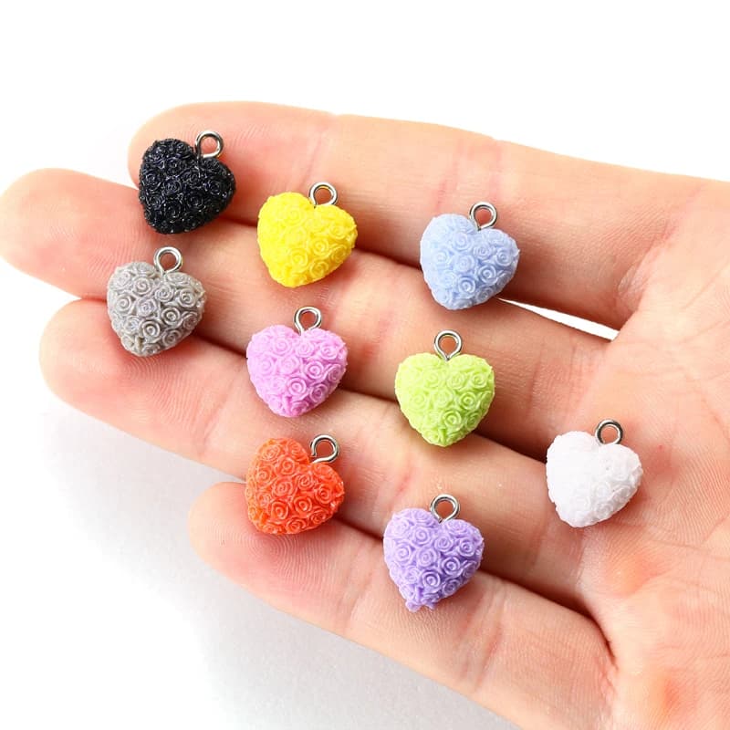 20 pz Carino Resina a forma di cuore fascino per Orecchini collane bracciali Accessori Gioielli Fatti A Mano FAI DA TE 13X15mm W375