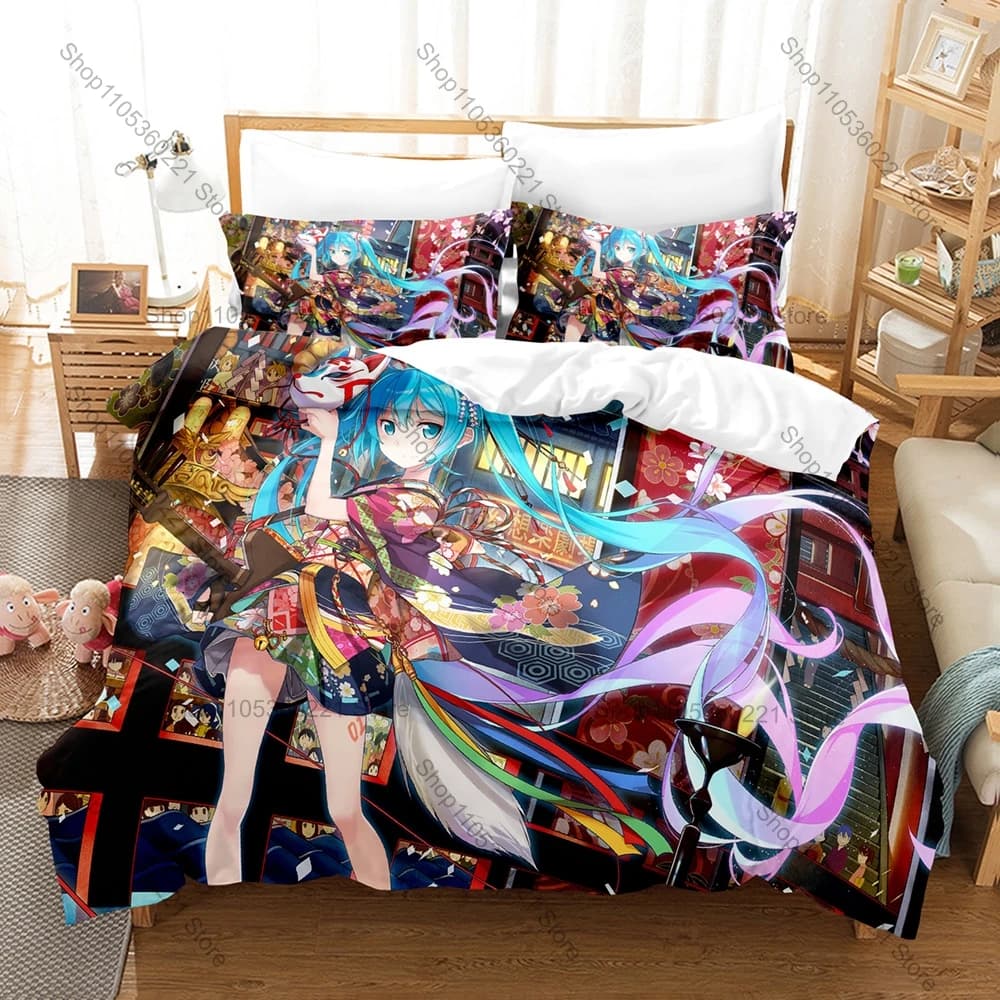 Cool Kasane Teto 3Pcs Bedding Set Kpop Printed Duvet Cover Pillowcase Bed Sheet Home Textile Cute Virtual Idol Teens Kpop Fan