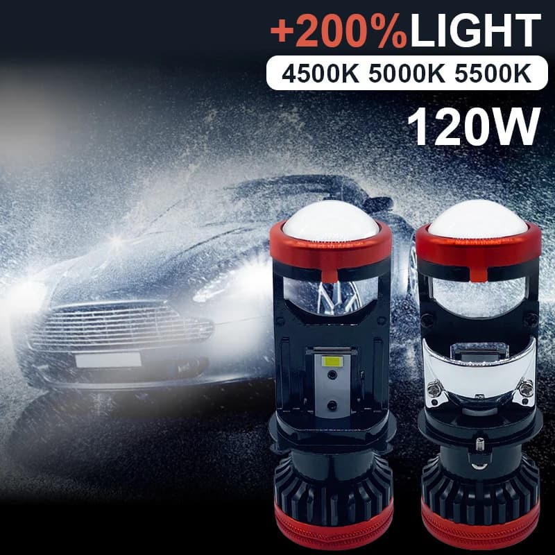 2 pz Canbus H4 Proiettore LED Mini Lente Super Ad Alta Potenza Mini Lente Laser LED Lampadine per fari 120 W Turbo Ventilatore Lampada per auto 6000 k