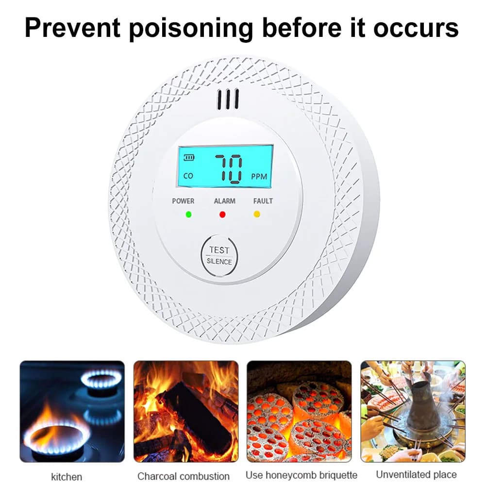 Rilevatore di Monossido di Carbonio Indipendente con Display Digitale LED, Alimentato a Batterie AA, Avviso Sonoro e Luminoso, Monitor per Gas CO