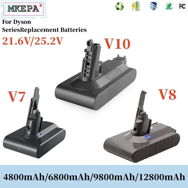 2025 Dyson V7 V8 V10 Batteria da 12,8 mAh Batteria per aspirapolvere 25,2 V SV12 Whirlwind Animale Whirlwind Batteria completamente pulita