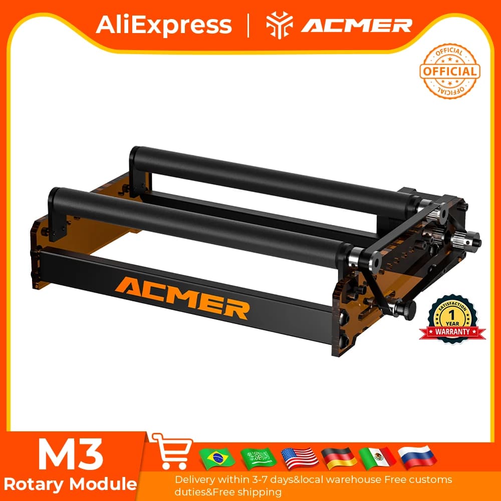 ACMER M3 Laser Rotary Roller 360° Rotating Y-axis Rotary Roller For Laser Cutting Machines Engraving Cylindrical Objects Cans