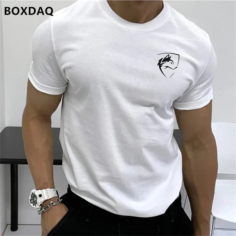 T-Shirt moda uomo estate manica corta semplice lupo distintivo stampa Streetwear maglietta maschile tendenza o-collo Casual top Plus Size