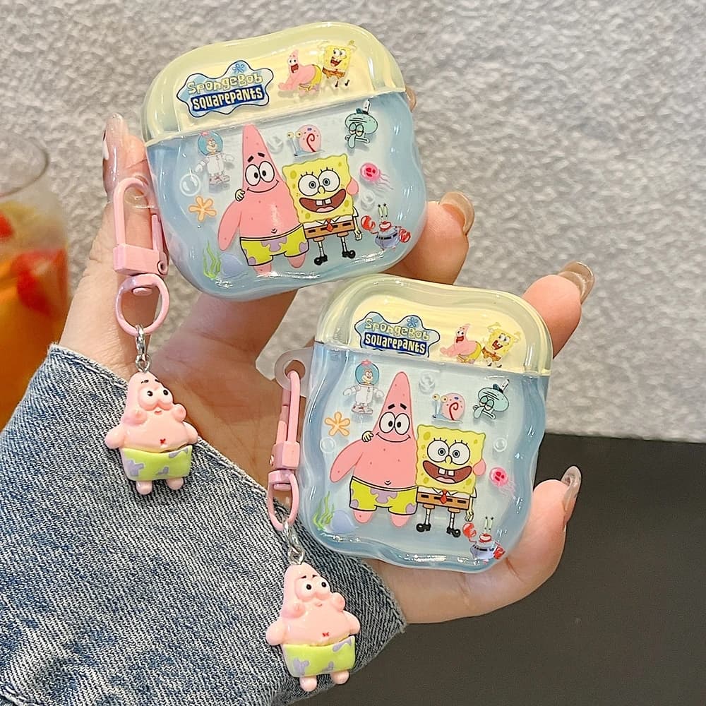 Simpatica custodia per auricolari SpongeBob SquarePants per Airpods 1 2 3 4 Pro 2 3, cover protettiva per cuffie Bluetooth wireless
