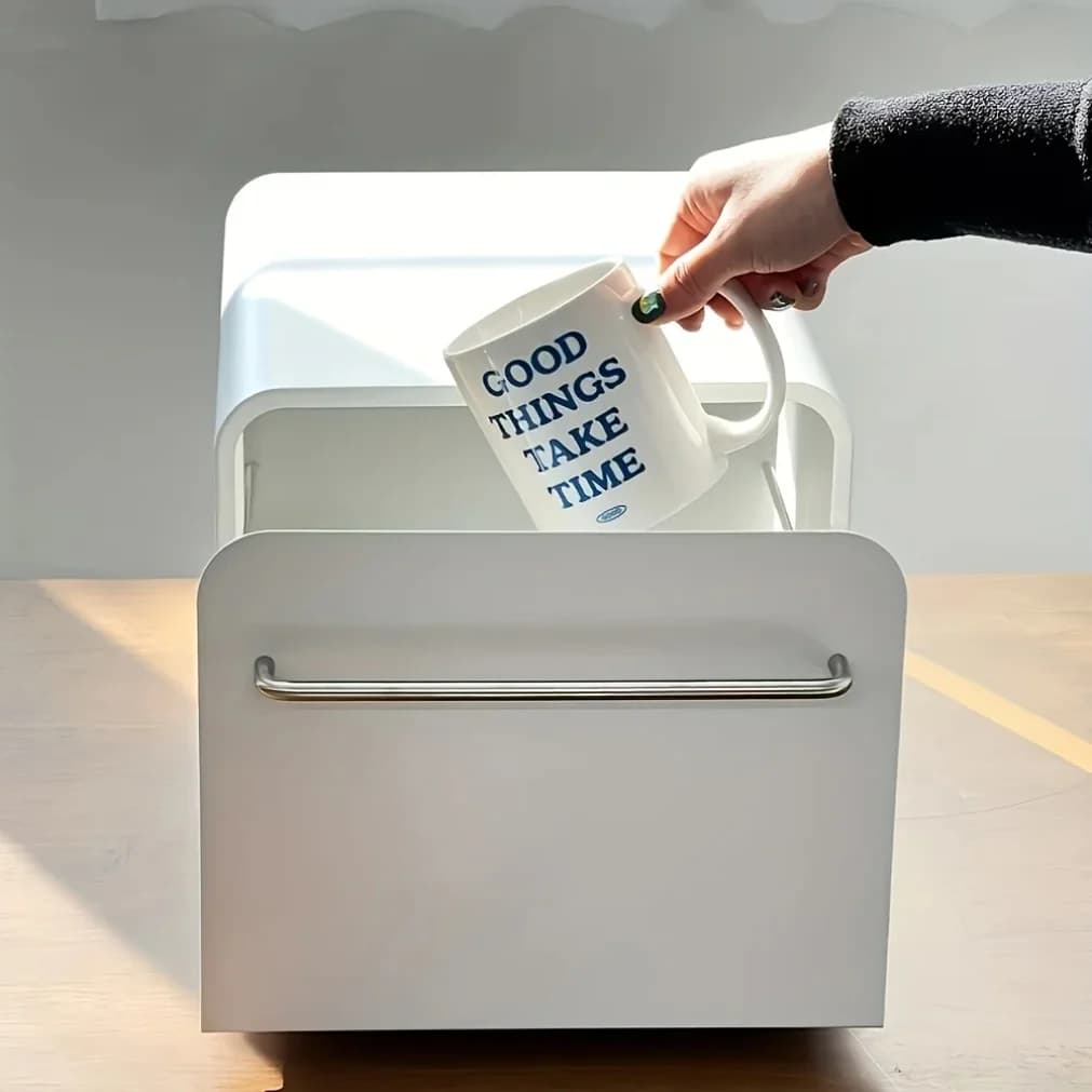1 scatola portaoggetti con cassetto in metallo: stile moderno e semplice, impermeabile e antipolvere, con design a maniglia, cassetto liscio per un facile accesso