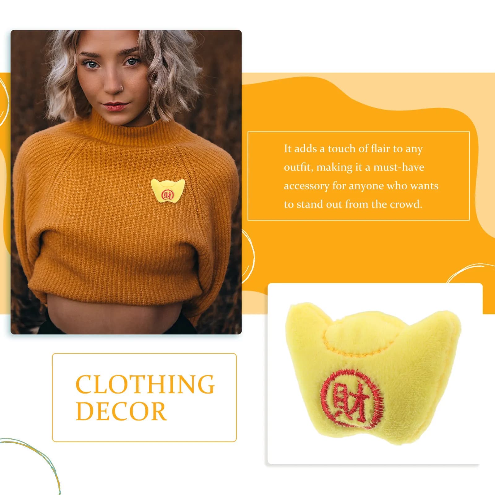 10 Pezzi Spille a Forma di Lingotto d'Oro, Stile Cartone Animato, Accessorio per Capodanno, Decorazione per Sciarpe, Zaini e Vestiti da Donna