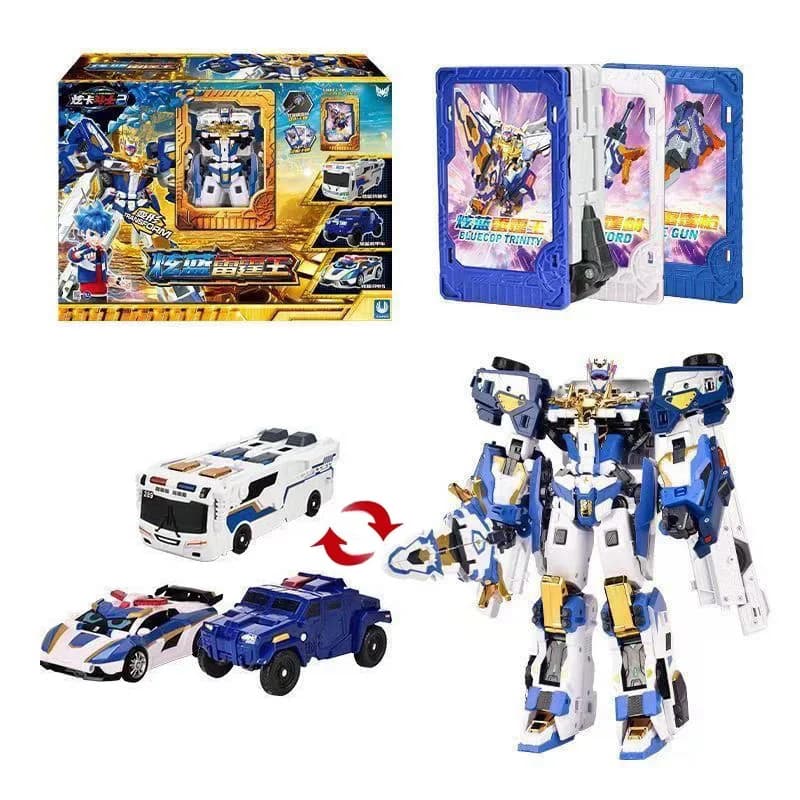 Nuovo Metallo Cardbot Blu Cop Trinity Trasformando Auto al Robot Action Figures FERRO PESO con Trasformazione di Carte Robot Modello Giocattoli