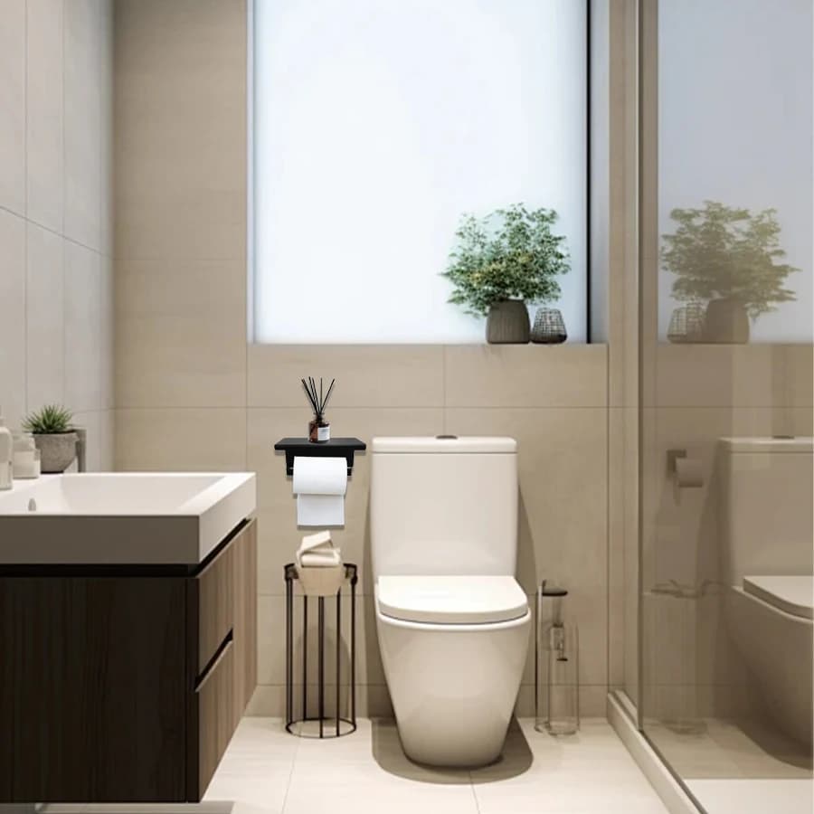 Porta carta igienica a parete in acciaio inossidabile nero da 1 pezzo con portaoggetti - Bagno, cucina, hotel, appartamento, bagno pubblico