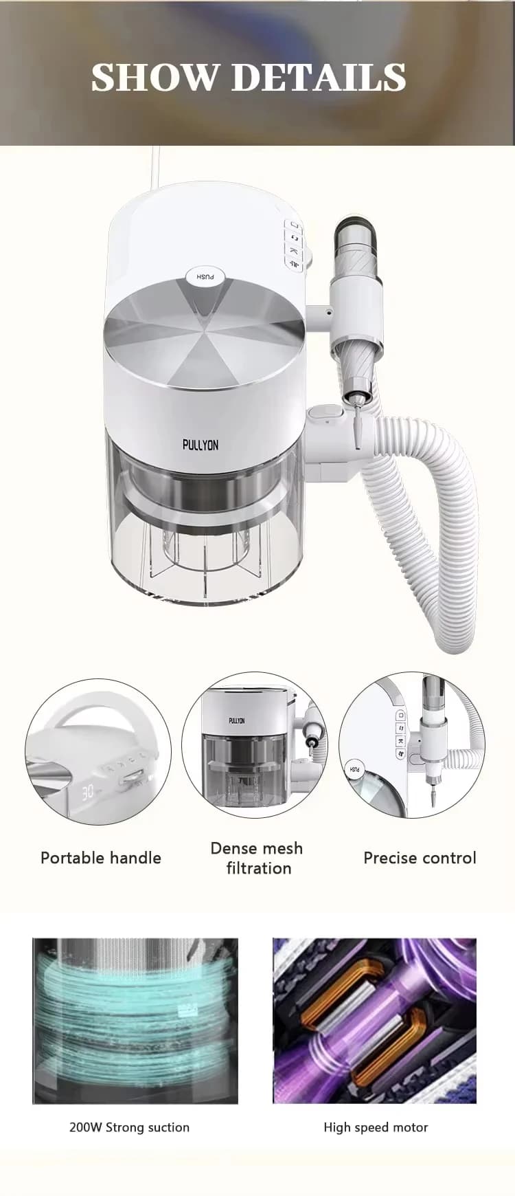 Electric nail polisher 2 in 1 and table vacuum cleaner, professional powder collector for manicure with nail removal.