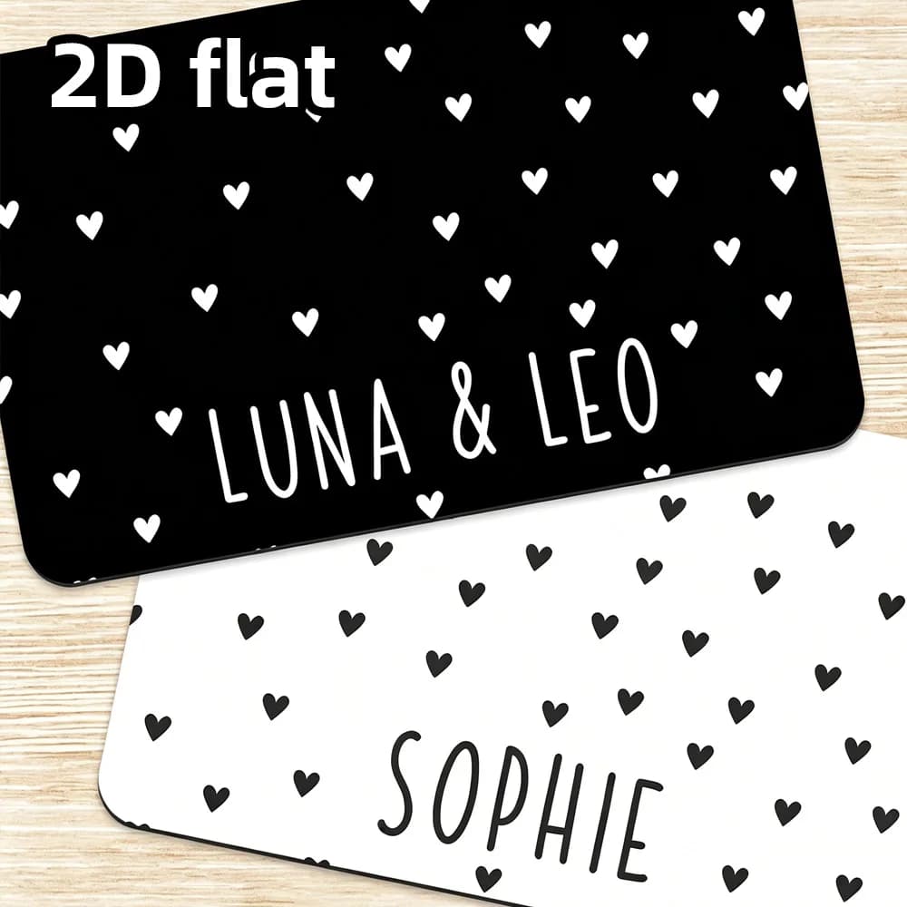 Personalized Pet Feeding Mat Custom Engraved Pet Names Small White Heart Pattern Rectangle Non Slip Dog Cat Food Water Bowl Mat