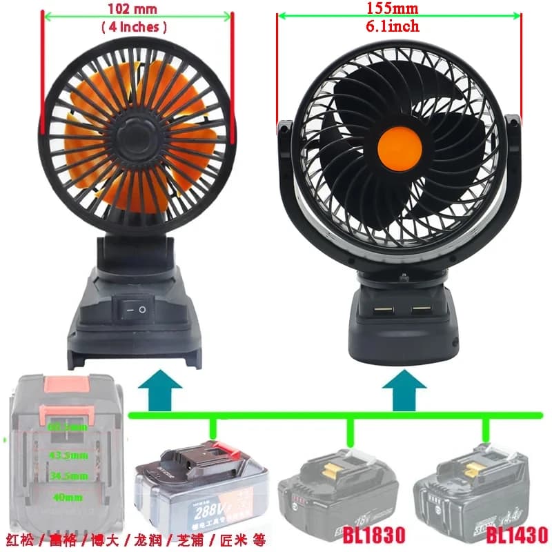 Mini motore elettrico ventola USB telefono cellulare banca di potere portatile per Makita 14.4V 18V adattatore batteria agli ioni di litio BL1830 Hongsong Jingmi