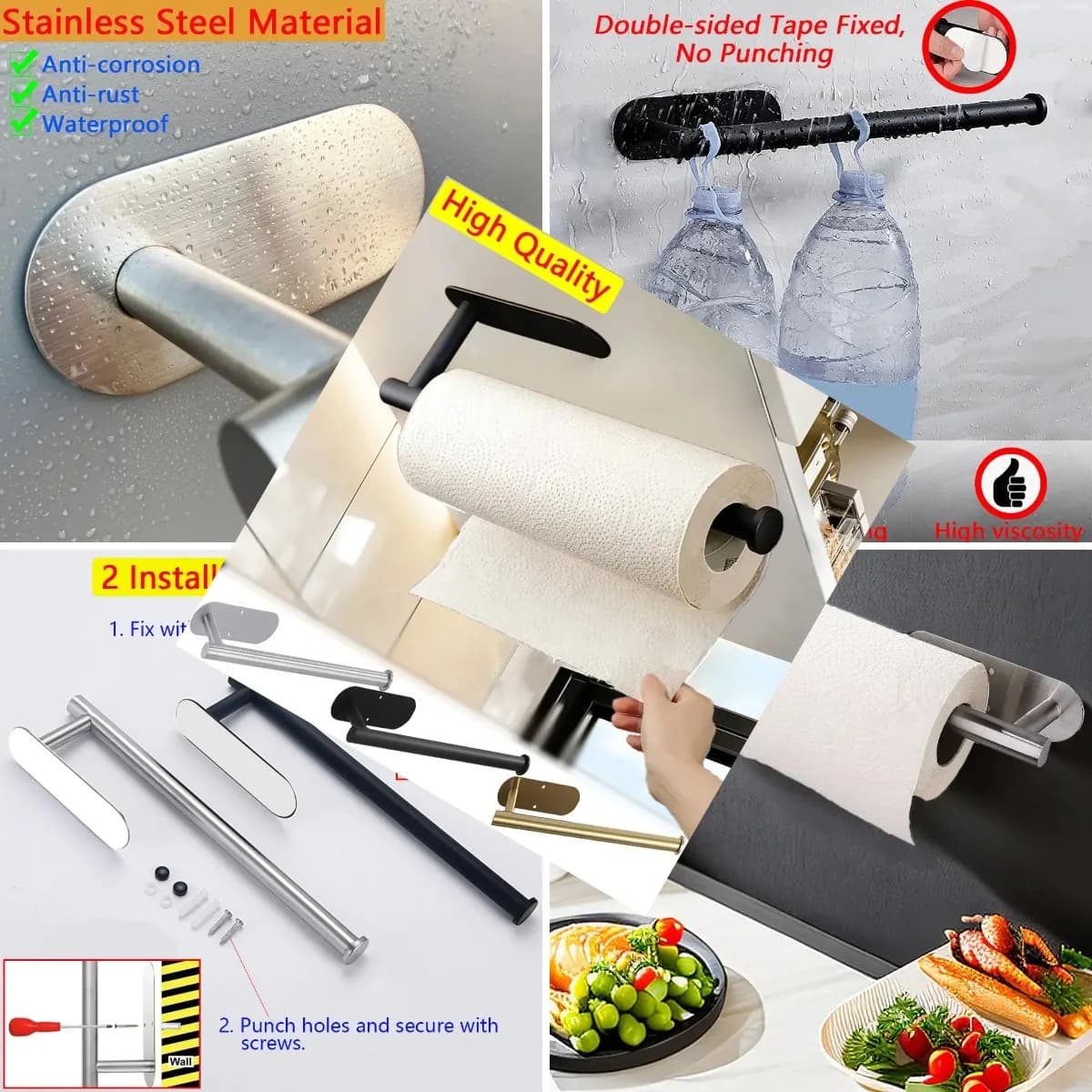 Kitchen paper towel holder / napkin holder, adhesive hook, toilet paper holder, cabinet and bathroom accessories