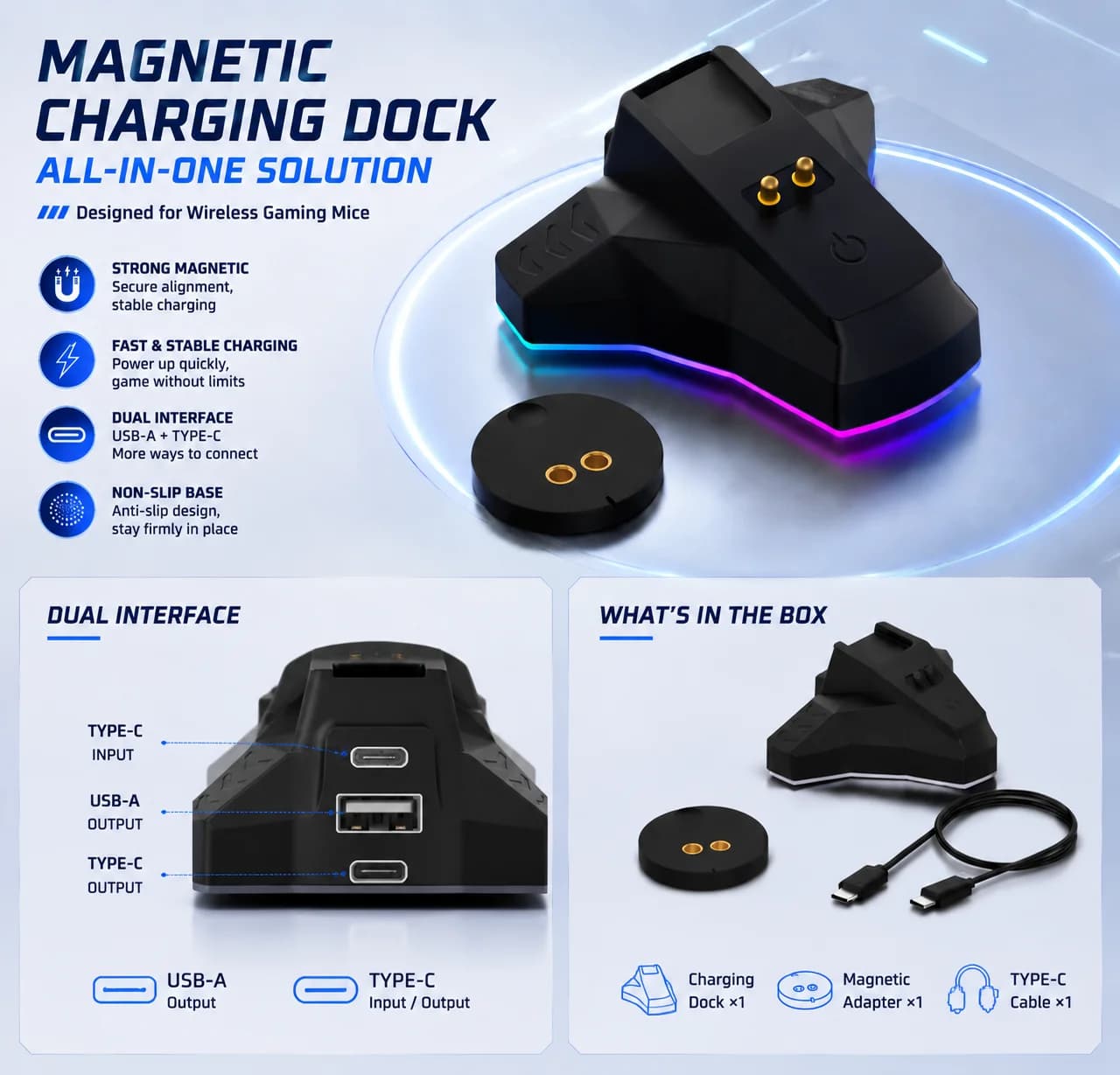 Innovative Mouse Charging Dock Station for Logitech GPW G Pro Wireless 1-4/PROX Superlight 1-2/G903/G403 Gaming Mouse Charger