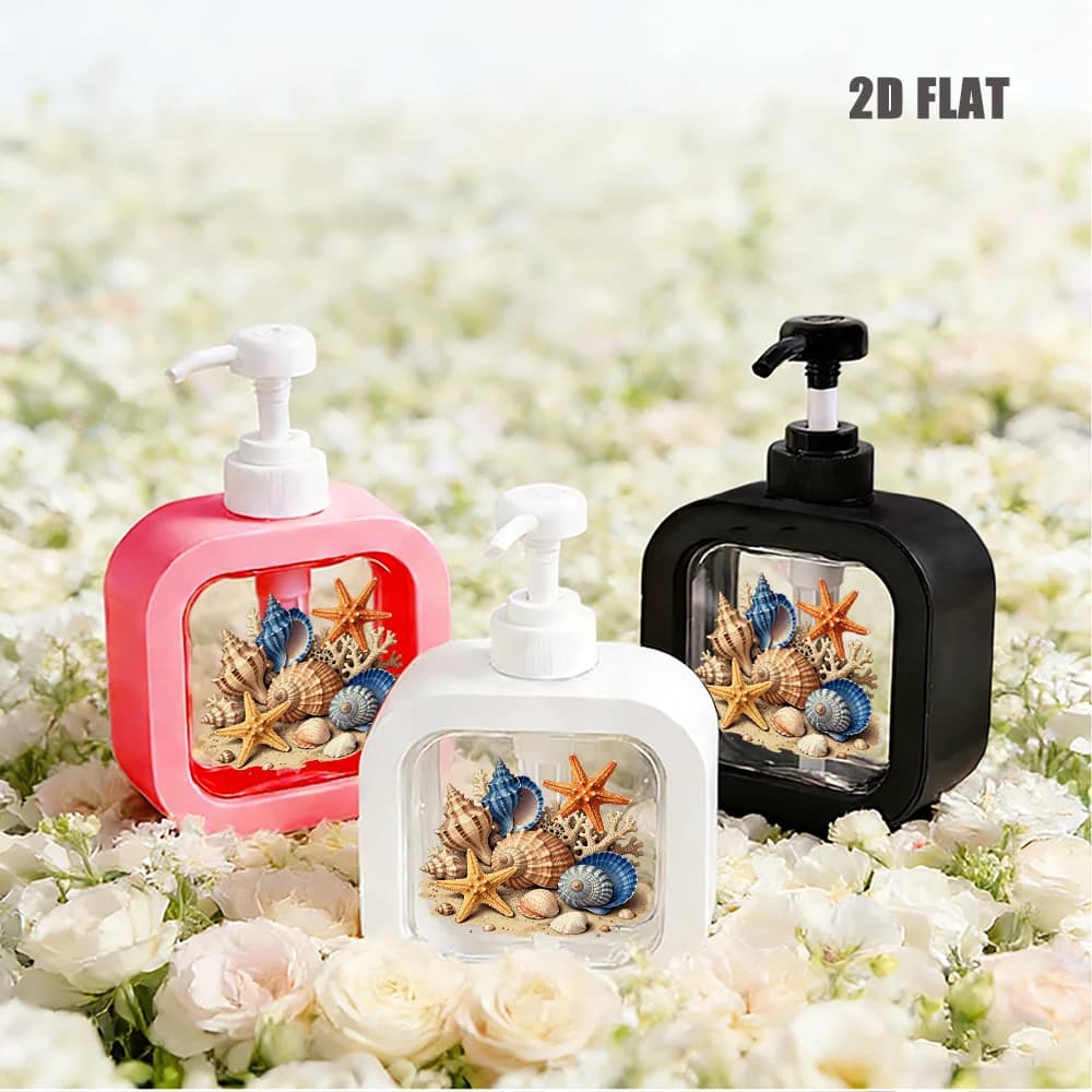 Seashell & Starfish Print Refillable Liquid Soap Dispenser, Beach Ocean Themed Lotion Pump Bottle, for Bathroom Kitchen Decor
