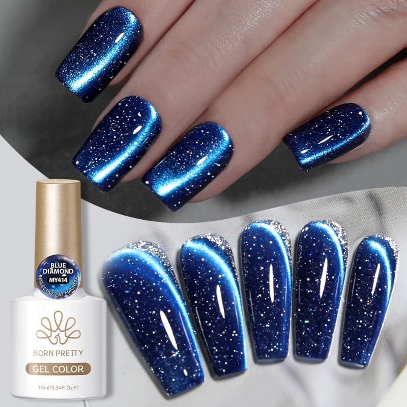 BORN PRETTY 10ml Blue Glitter Cat Magnetic Gel Polish Ultra Shine Semi Permanent Soak Off UV Gel Manicure Nail Art Varnish