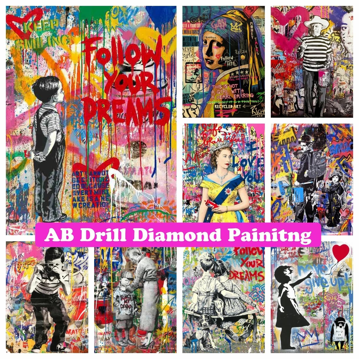 Funny Street Graffiti 5D DIY AB Drills Diamond Painting Embroidery Pop Art Cross Stitch Kits Handmade Crafts Mosaic Home Decor