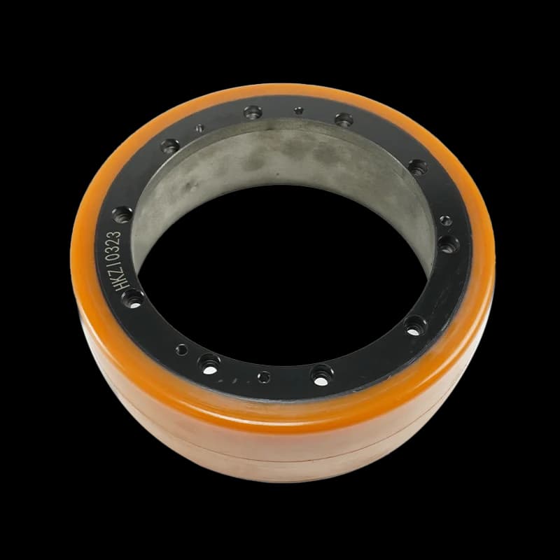 Steel Rimmed Rubber Bandaged PU Drive Wheel for Forklift Truck 250mm Diameter 80mm Width 175mm with 10 Holes