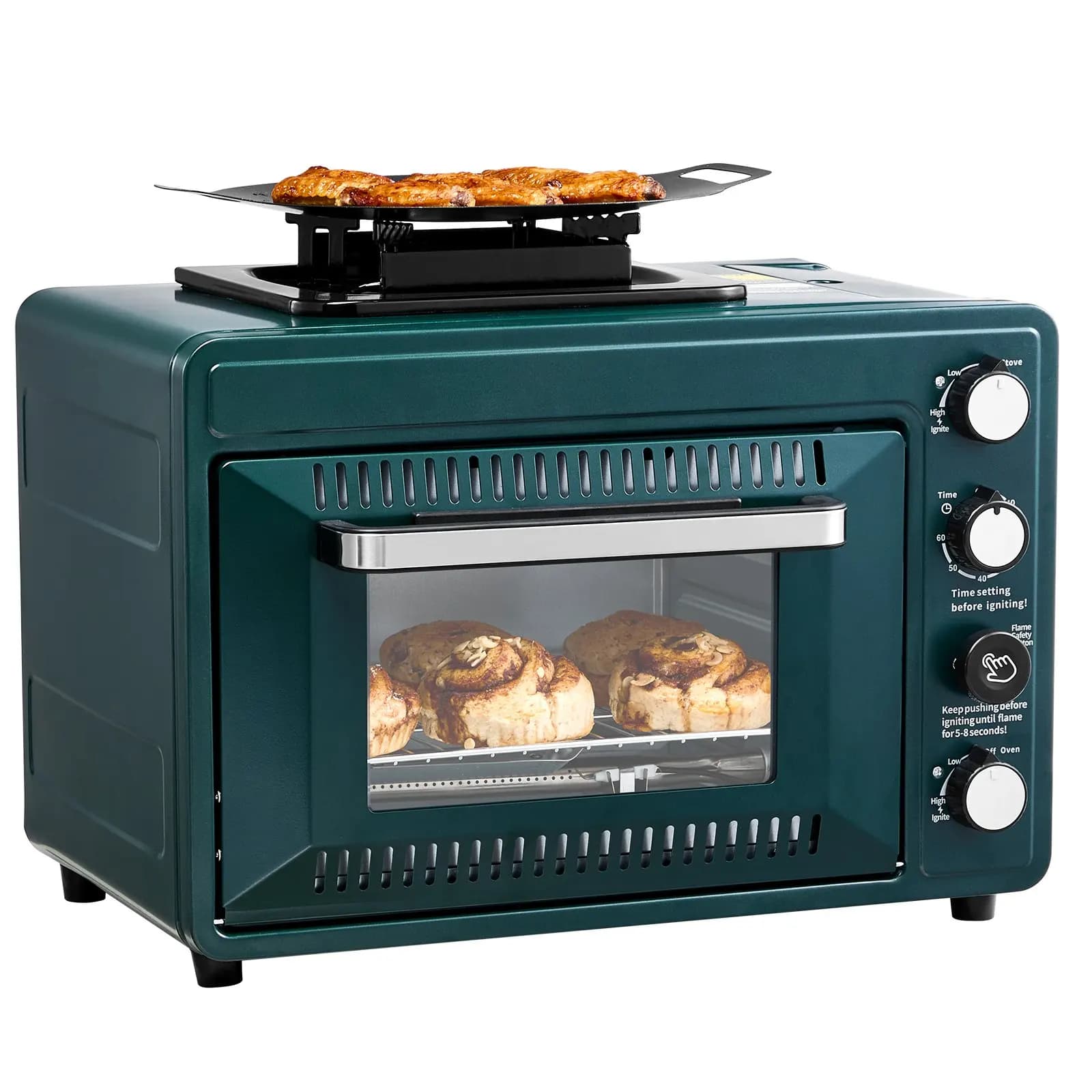 Forno da Esterno 2-in-1 Portatile, Fornello a Gas da Campeggio con Fiamma Regolabile