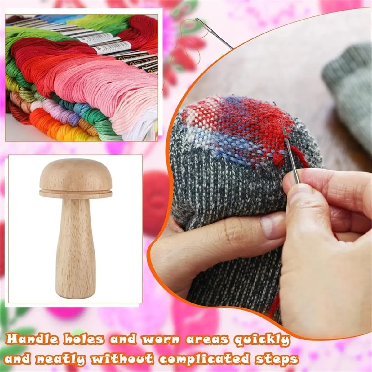Mini Kit da Cucito a Forma di Fungo, Set per Cucito e Toppatura Speedweave con 100 Colori di Filo per Lavori Artigianali Fai-da-Te