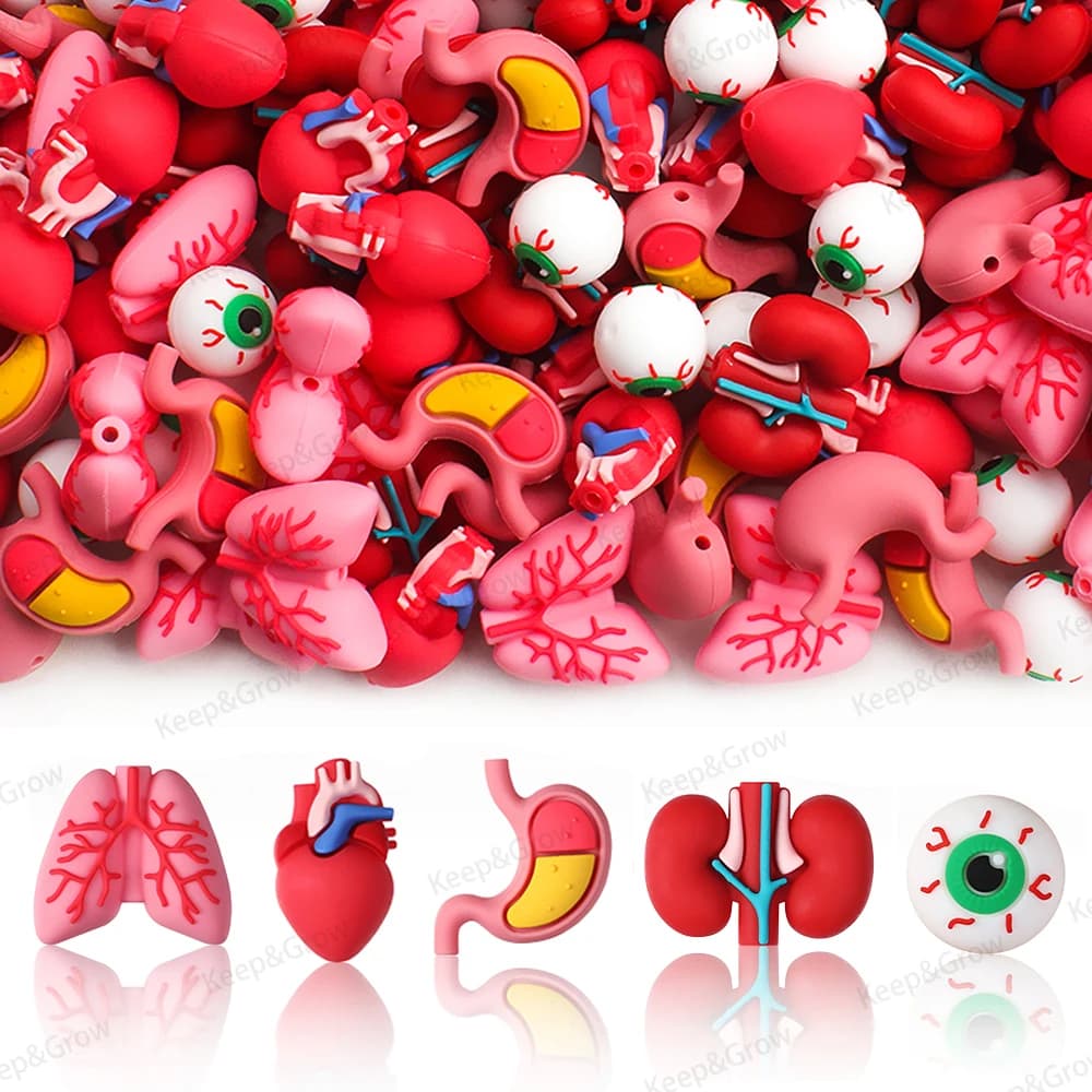 5/20/50 pz Dottore Tema 3D Perline di Silicone a Forma di Organo Perline Focale Perfette per la Decorazione Gioielli FAI DA TE Che Fanno Portachiavi Penna Bead