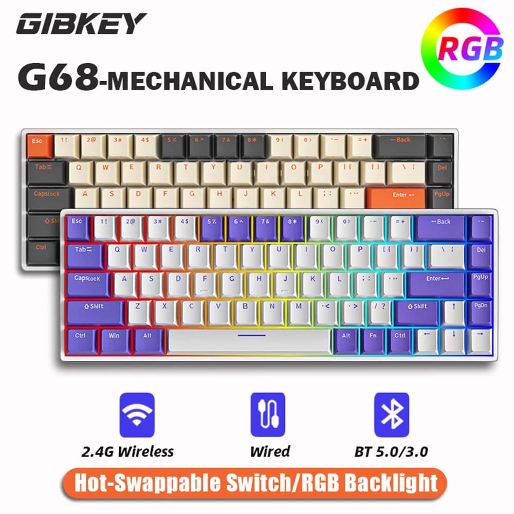 Tastiera meccanica da gioco G68 tastiere 65% intercambiabili Wireless/Bluetooth retroilluminate RGB personalizzate per Computer Tablet Gamer