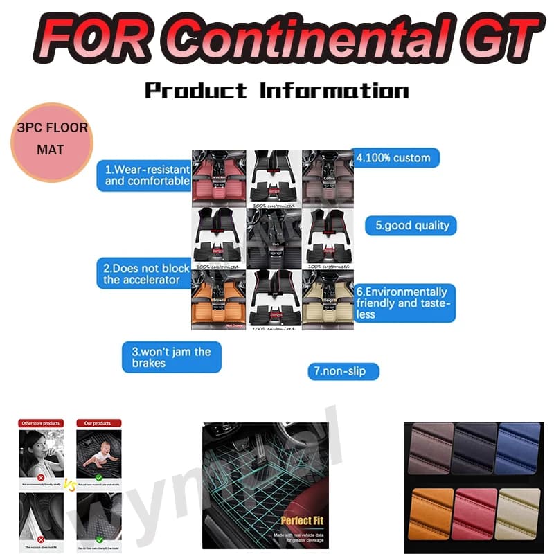 LUXURY Car Floor Mats For Bentley Continental GT Coupe 2012 2013 2014 2015 2016 2017 Auto Foot Pads Carpet Cover Interior